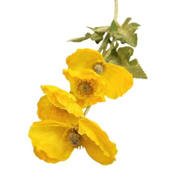 Yellow Artificial Poppy Flower Stems Silk & Plastic Foliage Single Stem Realisti - Picture 3 of 13
